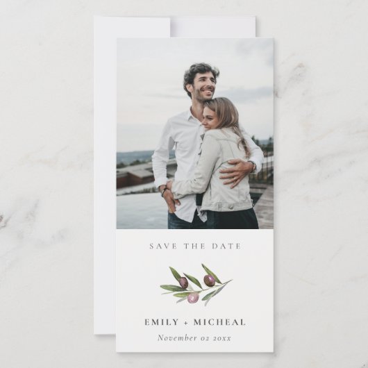 Olive Branch Foliage Save the Date Photo Card Bedankkaart (Voorkant)