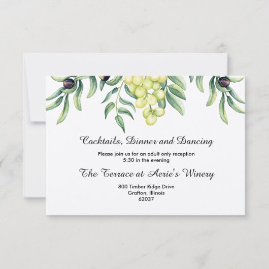 Olive Branch Grape Wedding Reception Kaart (Voorkant)