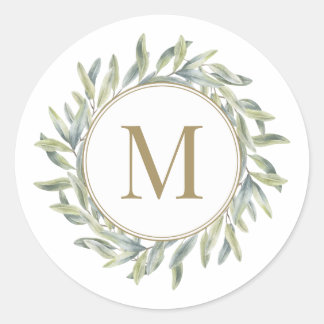 Olive Branch Laurel krans gepersonaliseerd monogra Ronde Sticker