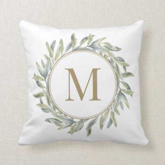 Olive Branch Laurel Wreatalised Monogram Kussen