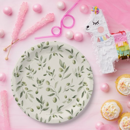 Olive Branch Mediterranean Pattern Papieren Bordje (Feest)