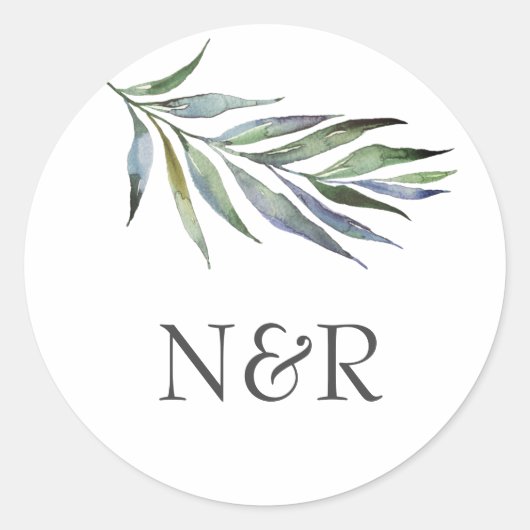 Olive Branch Monogram Bruiloft Envelop Seal Ronde Sticker (Voorkant)