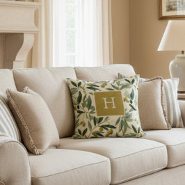 Olive Branch Monogram Initial Botanical Kussen