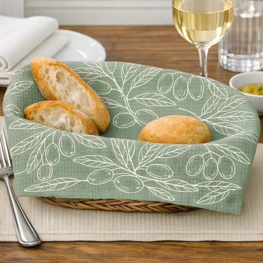 Olive Branch Pattern Sage Green Theedoek