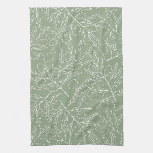 Olive Branch Pattern Sage Green Theedoek (Verticaal)