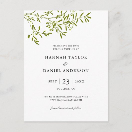 Olive Branch Save the Date Briefkaart (Voorkant)
