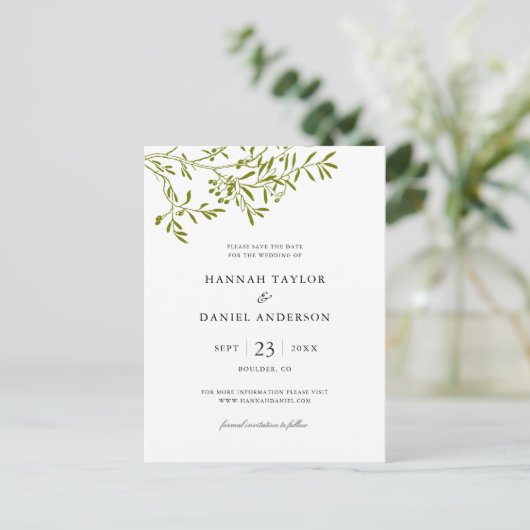 Olive Branch Save the Date Briefkaart (Staand voorkant)