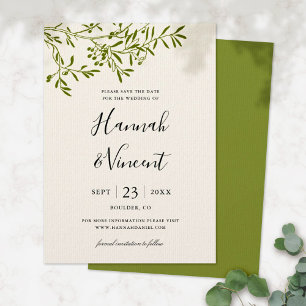 Olive Branch Save the Date Kaart Ivoorkleurig