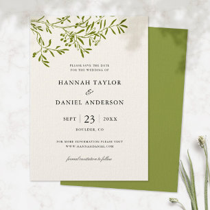 Olive Branch Save the Date kaart   Ivoorkleurig
