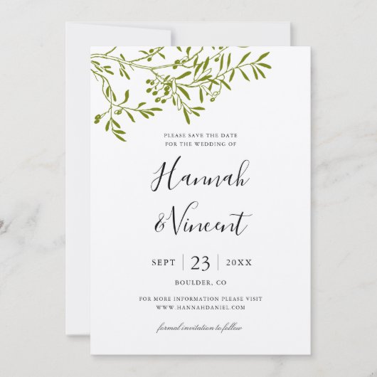 Olive Branch sla de datumkaart op Save The Date (Voorkant)