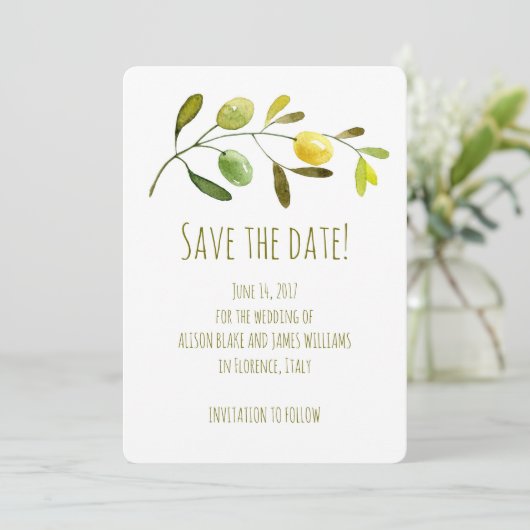 Olive Branch waterverf bewaart de datumkaart Save The Date (Staand voorkant)