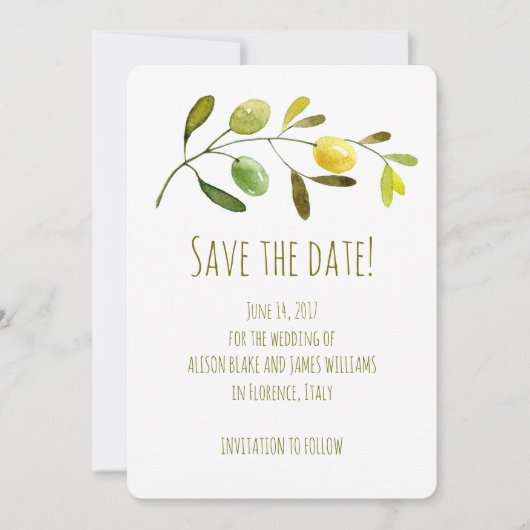 Olive Branch waterverf bewaart de datumkaart Save The Date (Voorkant)