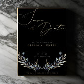 Olive Branch Wedding Save the Date Zwart en Goud Folie Uitnodiging