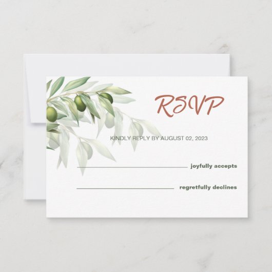 Olive Branches Aquarelle Mariage rustique Carte RS (Devant)