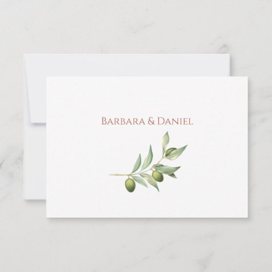 Olive Branches Aquarelle Mariage rustique Carte RS (Dos)