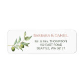 Olive Branches Waterverf Rustic Wedding Address Etiket (Voorkant)