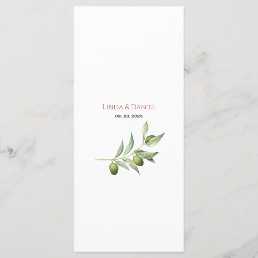 Olive Branches Waterverf Rustic Wedding Menu (Achterkant)