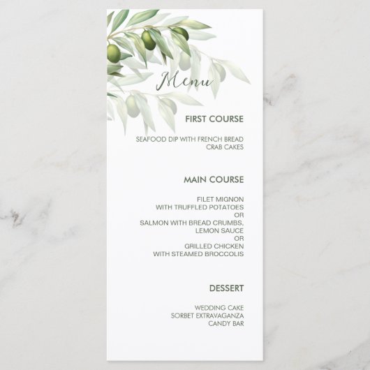 Olive Branches Waterverf Rustic Wedding Menu (Voorkant)