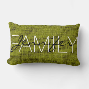Olive Burlap Rustic Monogram Kussen