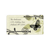 Olive Butterfly Swirl Whimsical Return Address Etiket (Voorkant)