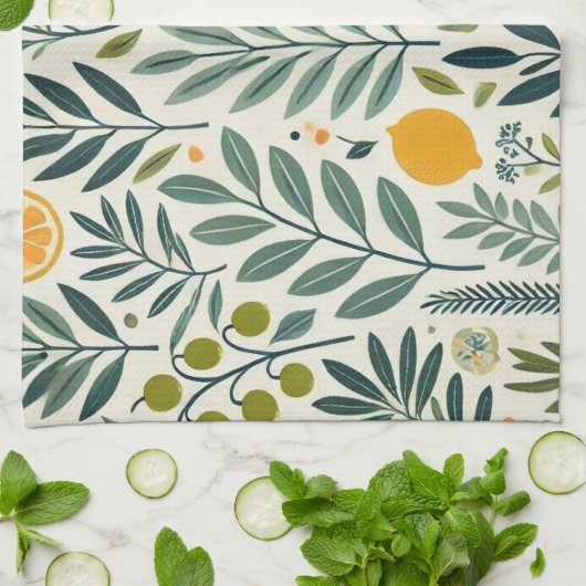 Olive & Citrus Imprimer Serviette de thé (Plié)