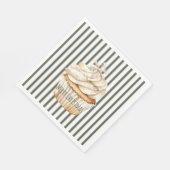 Olive Cream Stripes Snowflake Cupcake Christmas Servet (Hoek)