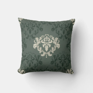Olive Damask Designer Coussin décoratif