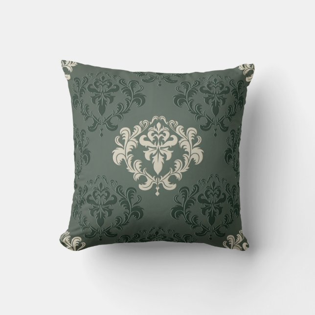 Olive Damask Designer Coussin décoratif (Recto)