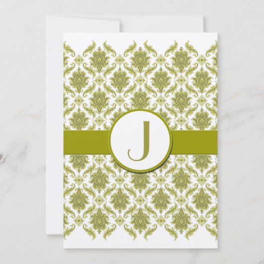 Olive Damask Monogram bruiloft uitnodiging (Achterkant)