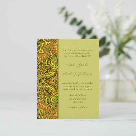 Olive Damask Wedding Invitations Darker Kaart (Staand voorkant)