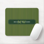 Olive & Dark Green Stripes Your Name and Initials Muismat (Met muis)
