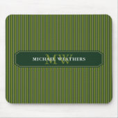 Olive & Dark Green Stripes Your Name and Initials Muismat (Voorkant)