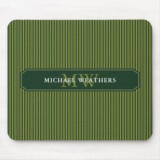 Olive & Dark Green Stripes Your Name and Initials Muismat (Voorkant)