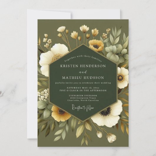 Olive Earthy Botanical Wedding Kaart (Voorkant)