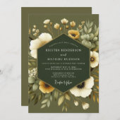 Olive Earthy Botanical Wedding Kaart (Voorkant / Achterkant)
