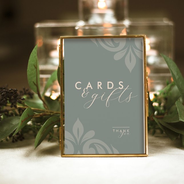 Olive Elegant Script Damask Kaarten & Gift Sign (Creator heeft geüpload)