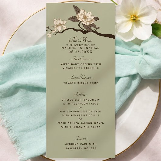 Olive Elegant Vintage Magnolia Wedding Menu