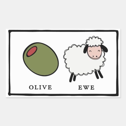 Olive Ewe Love Puns Rechthoekige Sticker (Voorkant)