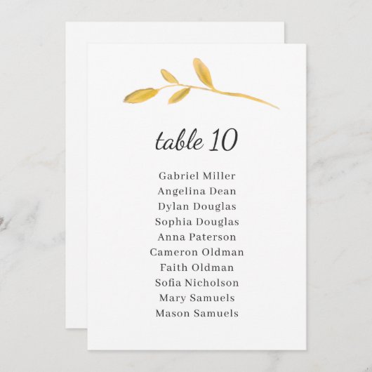 olive feuille. Numéro de table classique avec assi (Devant / Derrière)