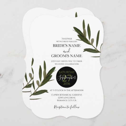 Olive Feuille Verdure Mariage Invitations (Devant / Derrière)