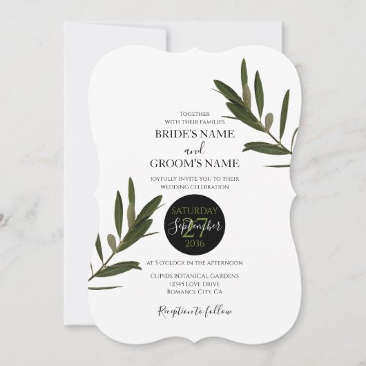 Olive Feuille Verdure Mariage Invitations (Devant)