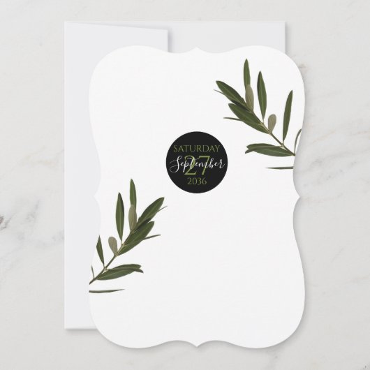 Olive Feuille Verdure Mariage Invitations (Dos)