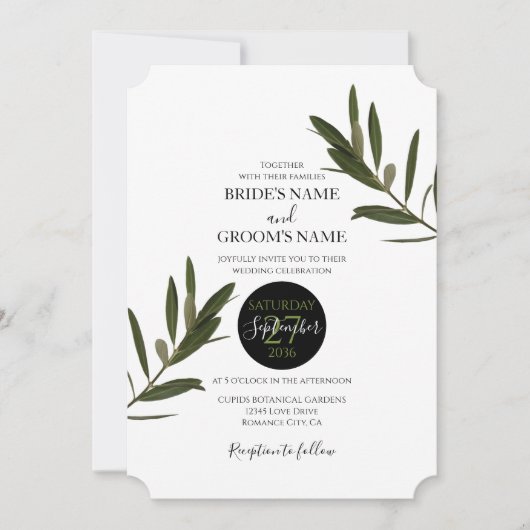 Olive Feuille Verdure Mariage Invitations (Devant)