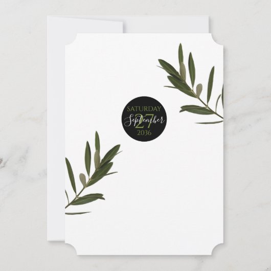 Olive Feuille Verdure Mariage Invitations (Dos)