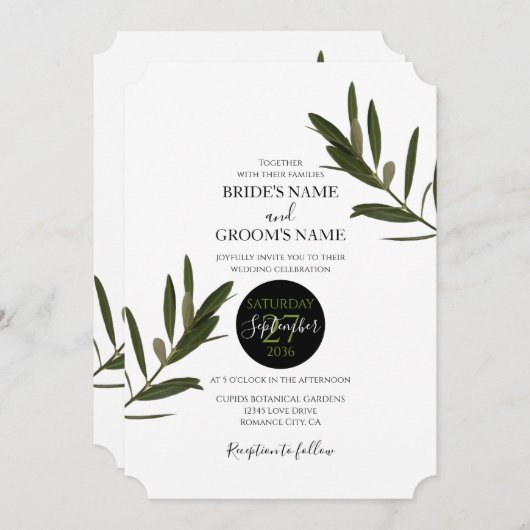 Olive Feuille Verdure Mariage Invitations (Devant / Derrière)