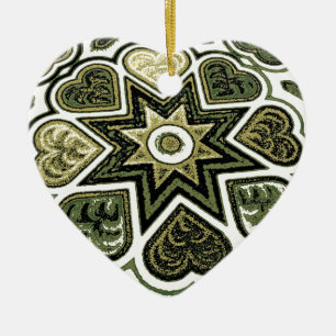 Olive Folk Art Hearts Ornament