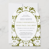 Olive foncé Damask Vintage Wedding Invitation (Devant)