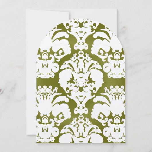 Olive foncé Damask Vintage Wedding Invitation (Dos)