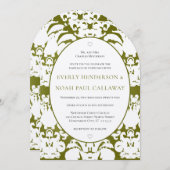 Olive foncé Damask Vintage Wedding Invitation (Devant / Derrière)