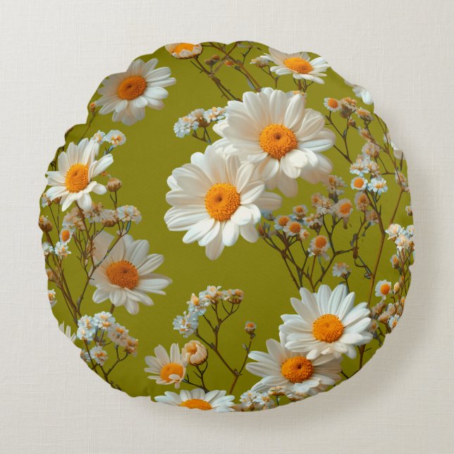 Olive Garden Daisy Dream Round Throw Pillow Rond Kussen (Voorkant)